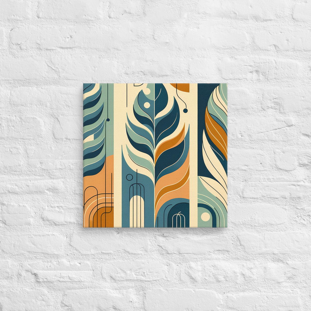 Abstract Botanical Leaves in Teal and Ochre