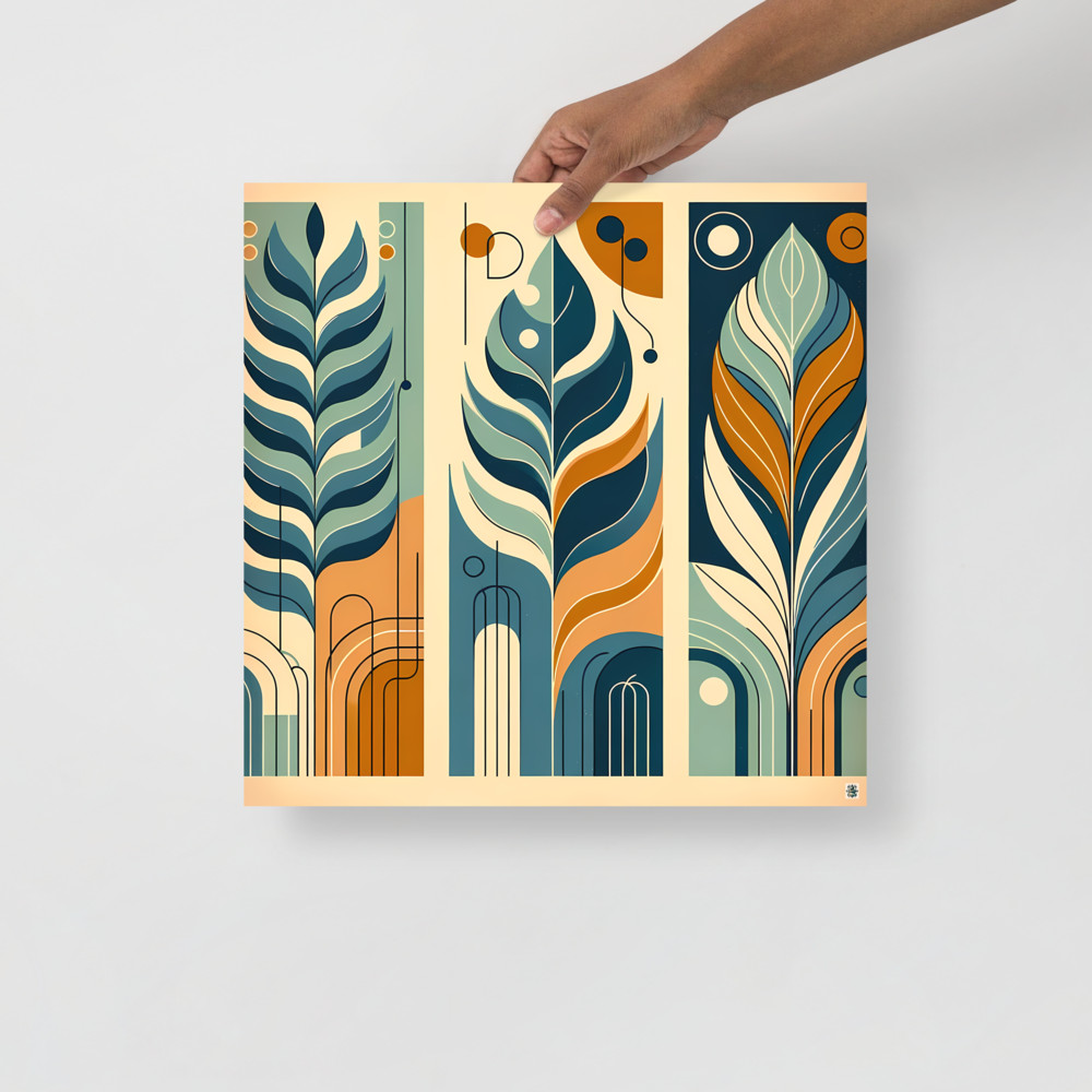 Abstract Botanical Leaves in Teal and Ochre