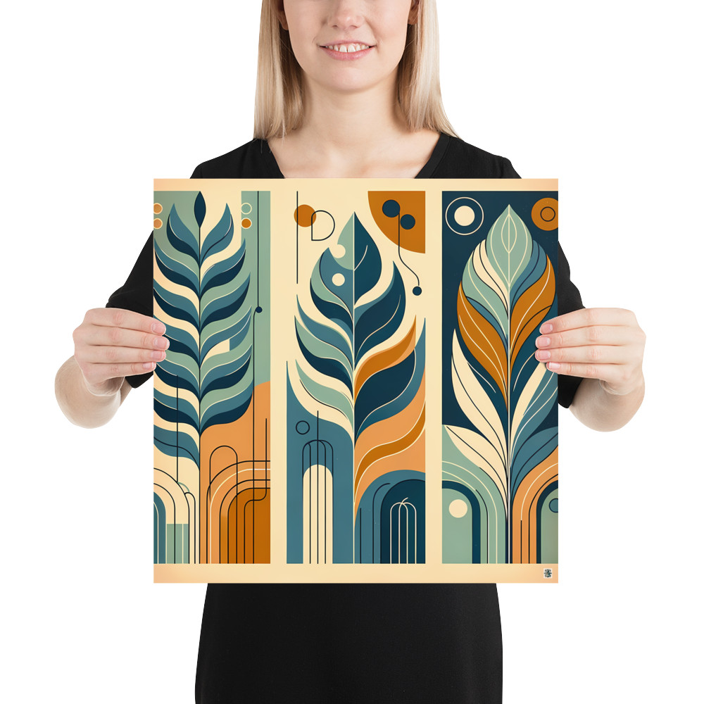Abstract Botanical Leaves in Teal and Ochre