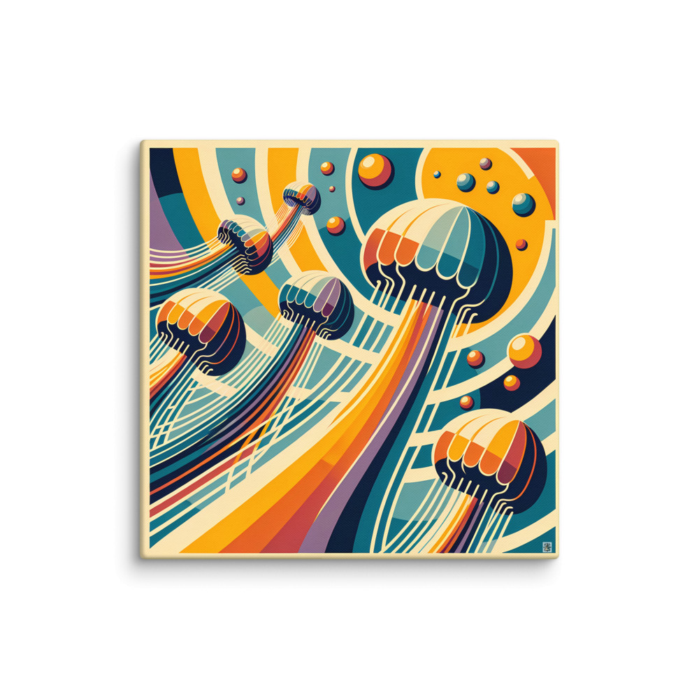 Retro Jellyfish Gradient Waves — Canvas Print