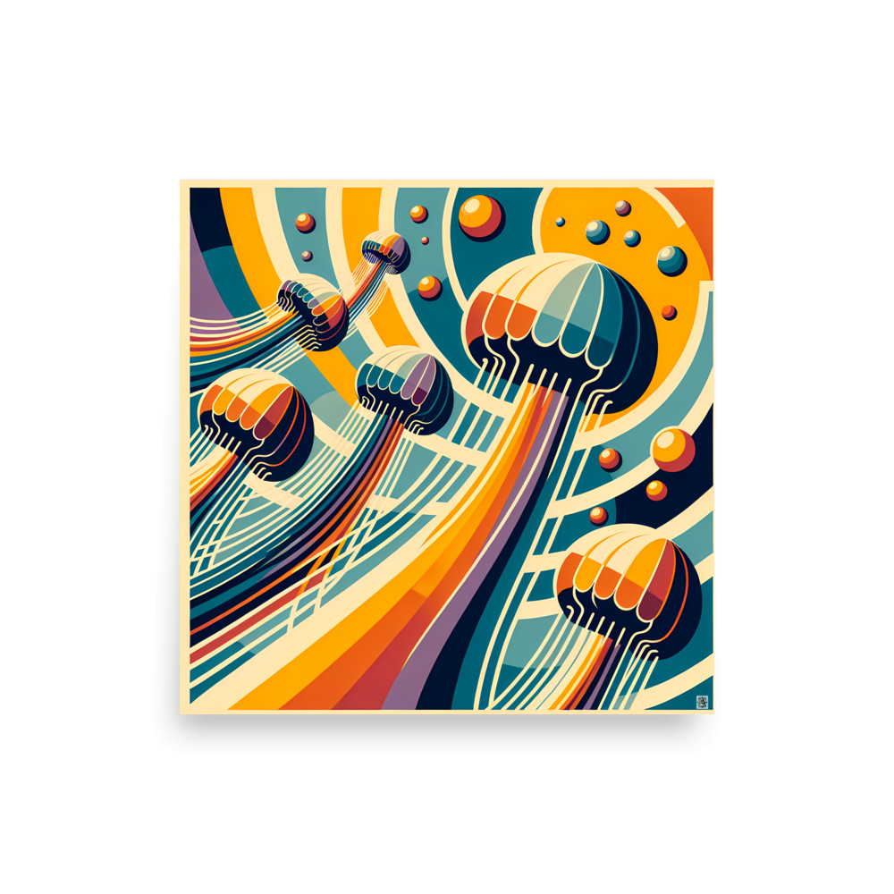 Retro Jellyfish Gradient Waves — Art Print