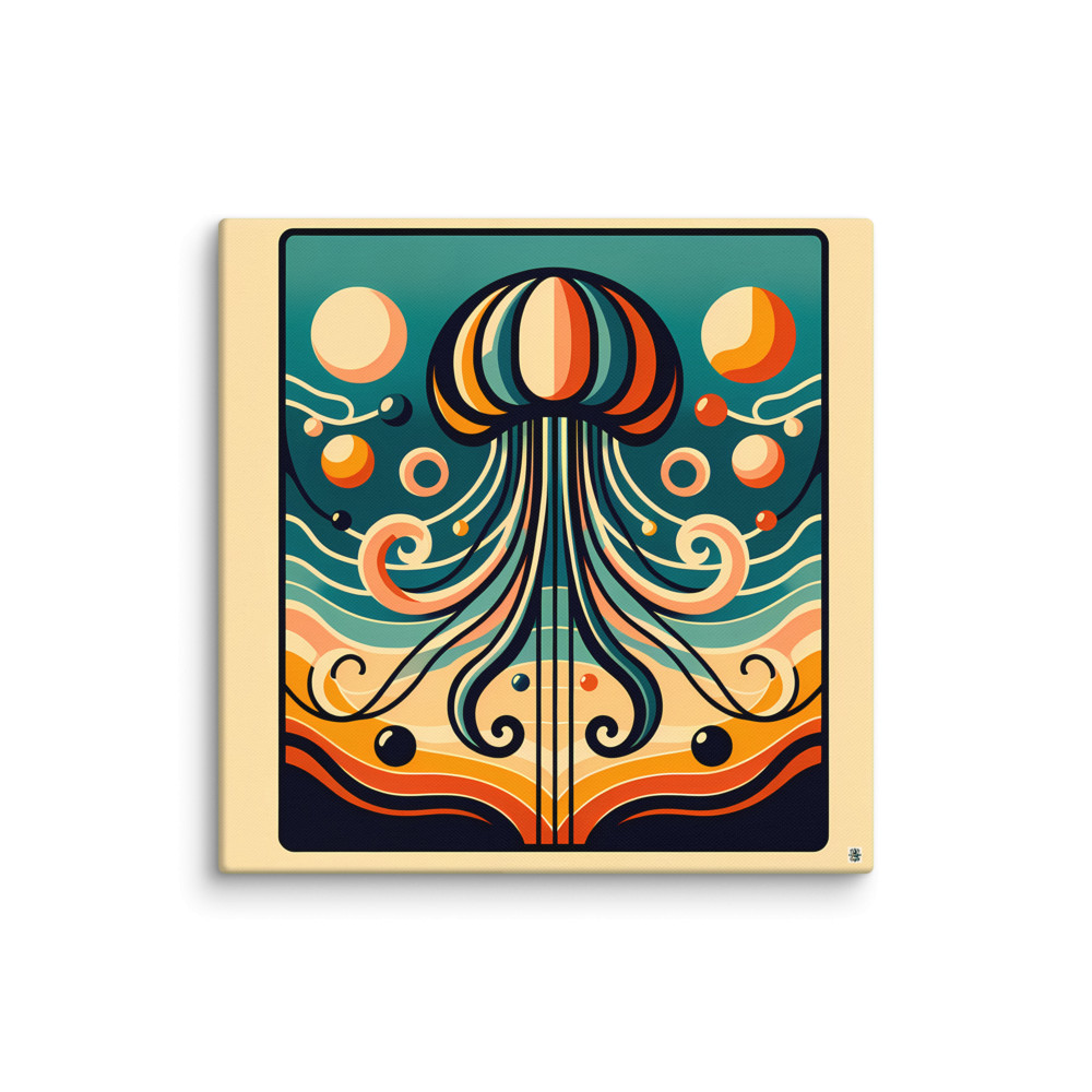 Retro Jellyfish With Wavy Abstract Forms — Canvas Print