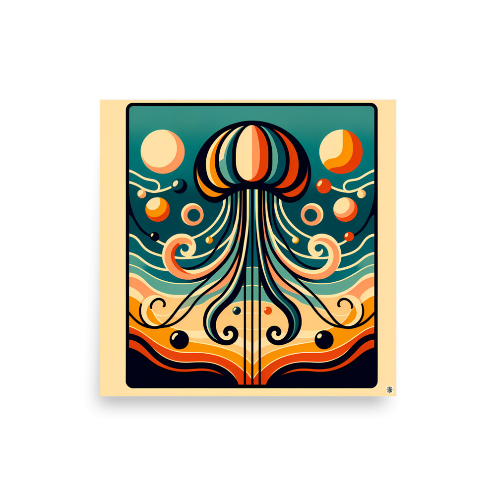 Retro Jellyfish With Wavy Abstract Forms — Art Print