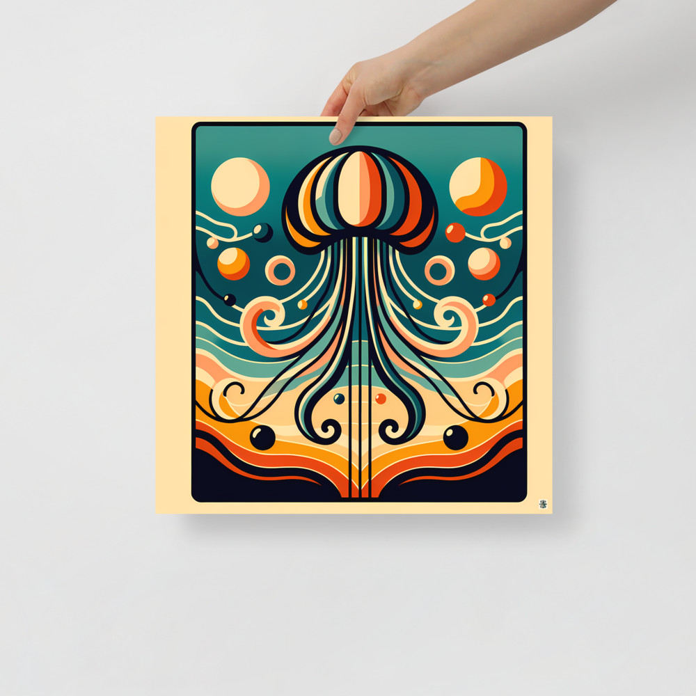 Retro Jellyfish With Wavy Abstract Forms