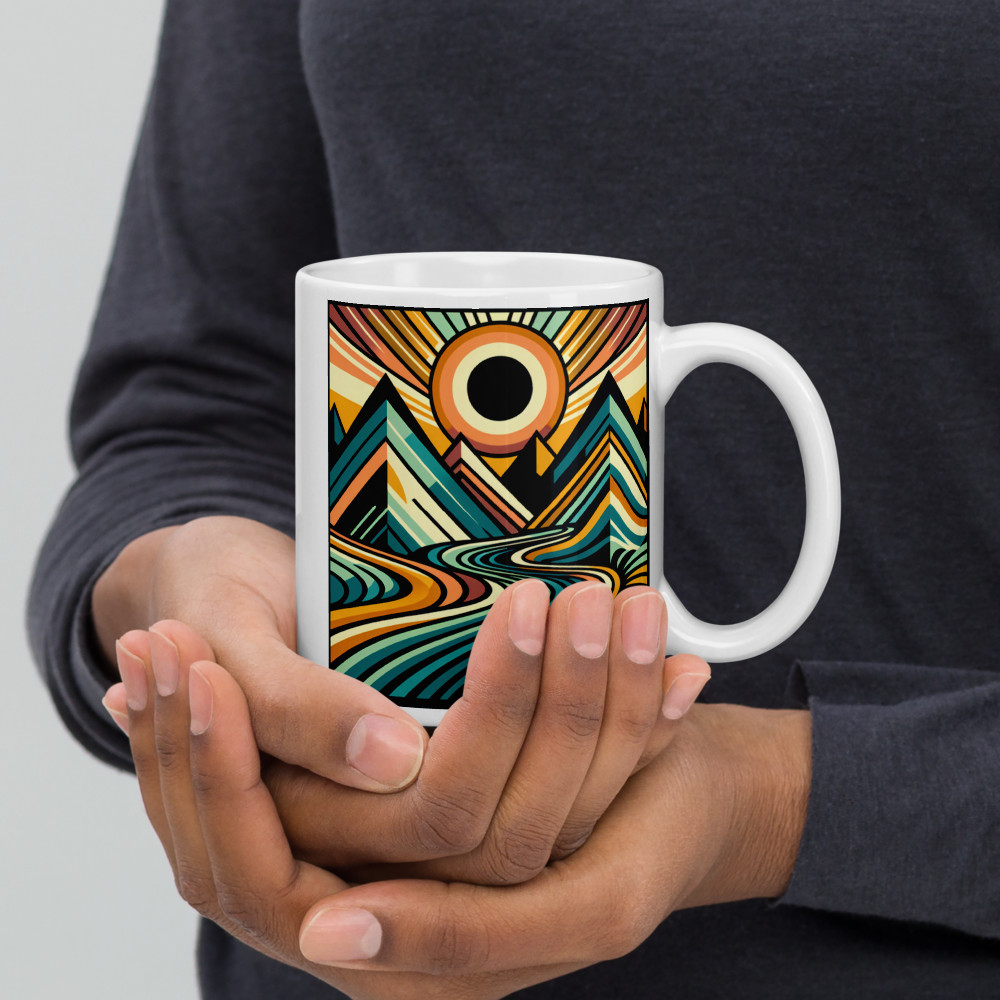 Geometric Mountain Sunrise Landscape