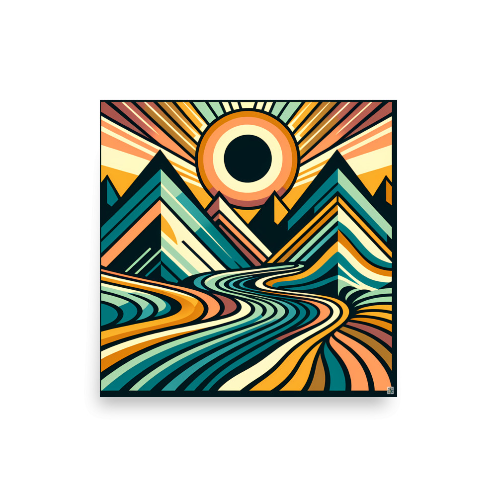 Geometric Mountain Sunrise Landscape — Art Print