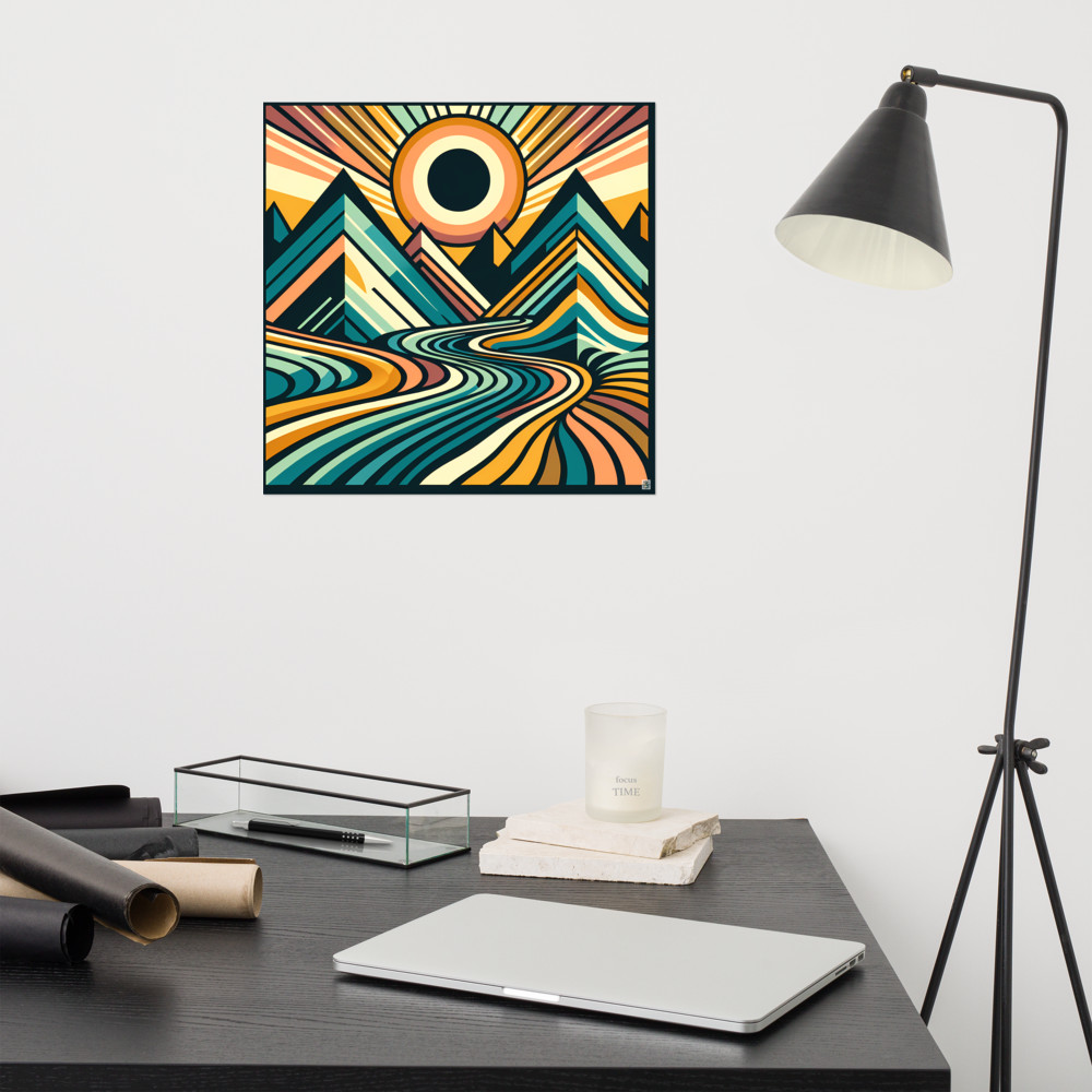 Geometric Mountain Sunrise Landscape
