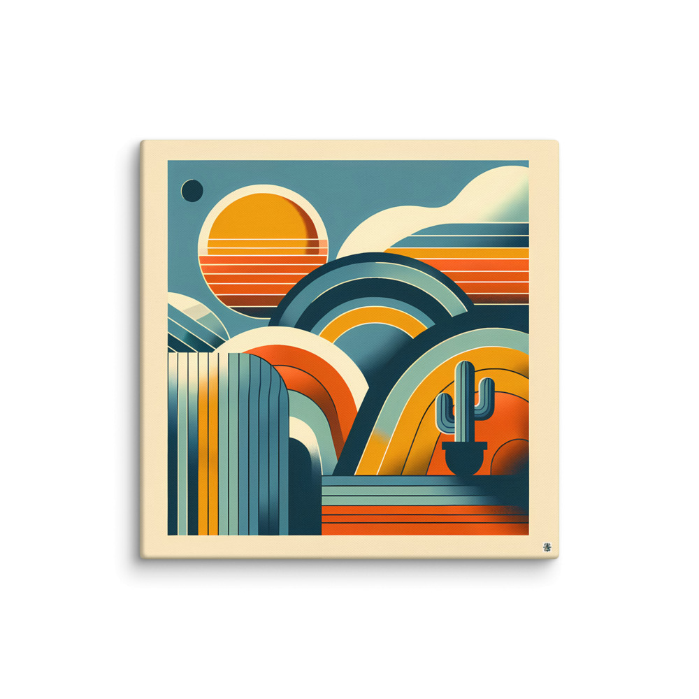 Desert Arches and Striped Sun Illustration — Canvas Print