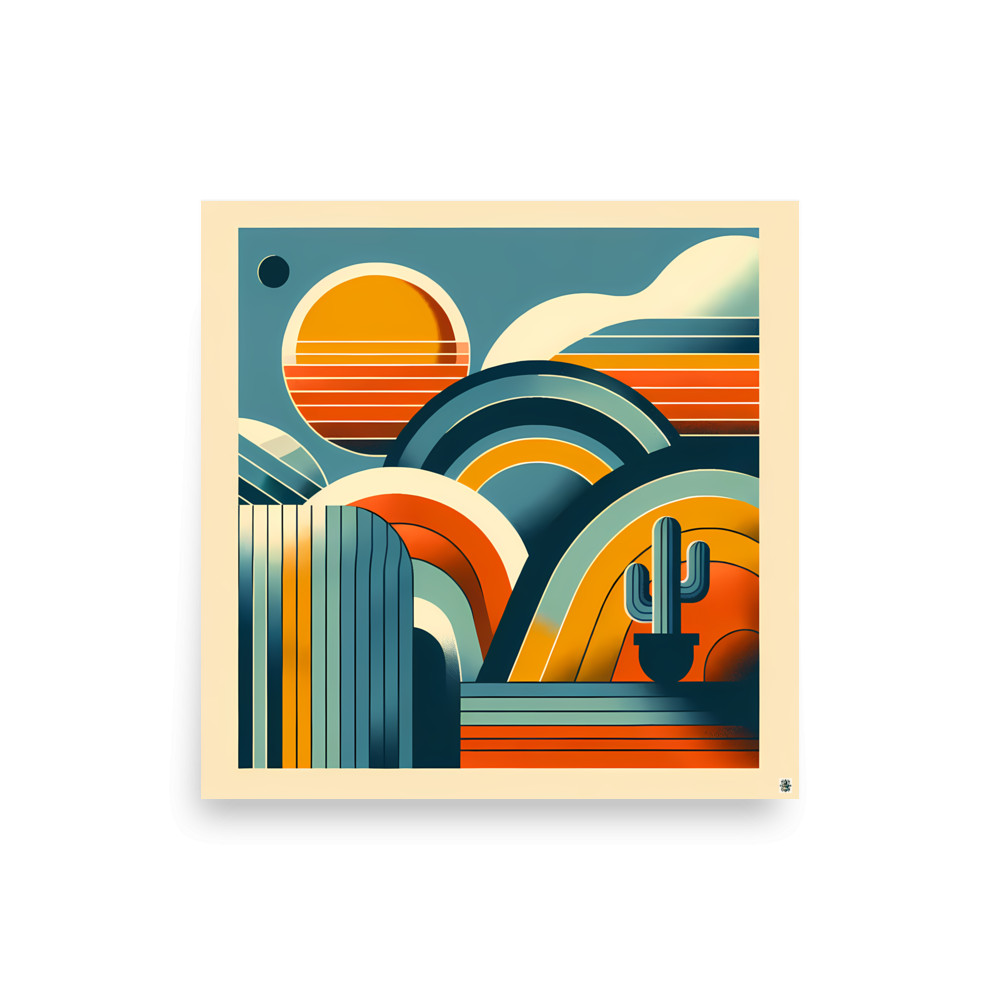 Desert Arches and Striped Sun Illustration — Art Print