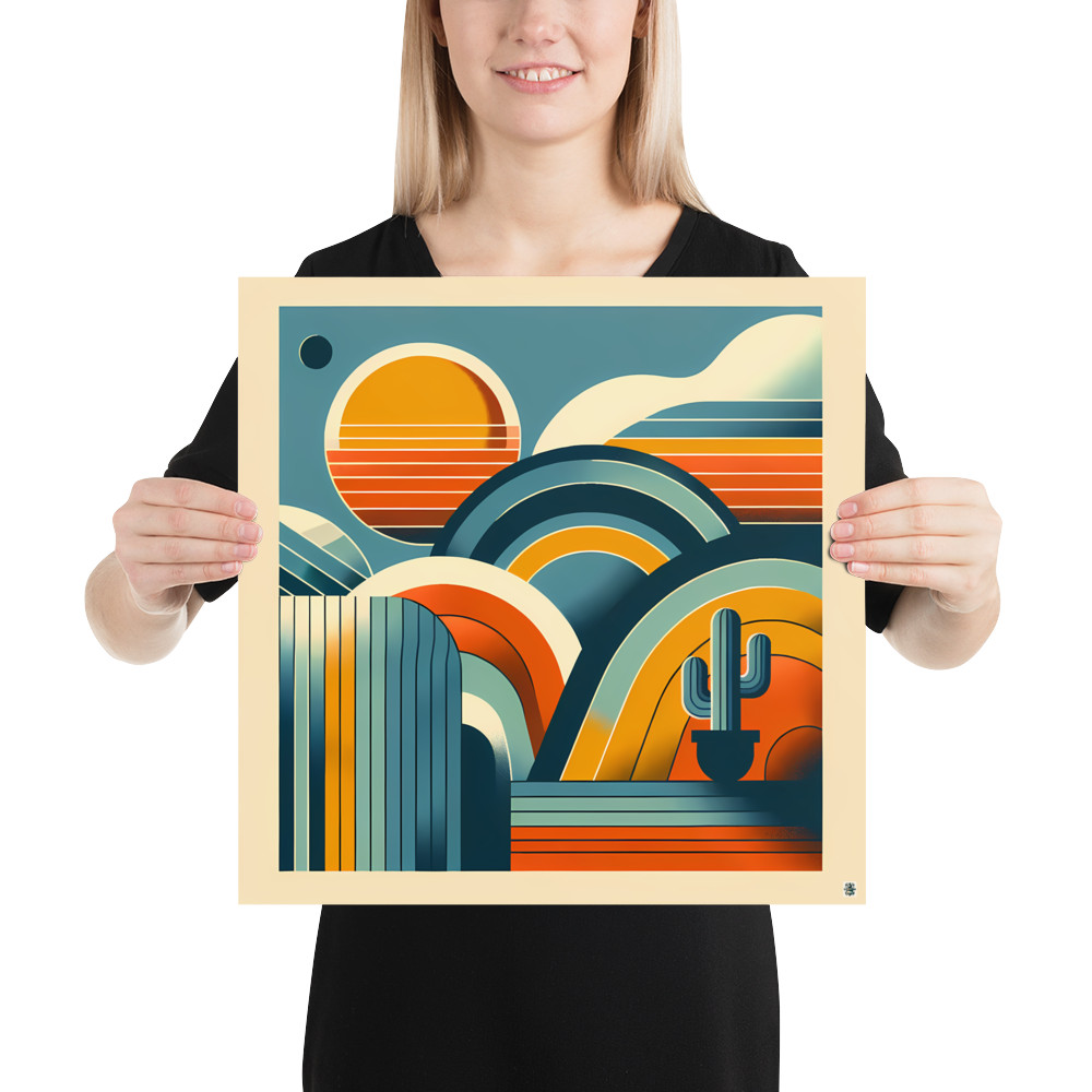 Desert Arches and Striped Sun Illustration