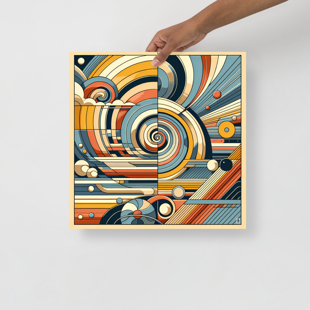 Retro Geometric Spiral Abstract in Teal and Ochre