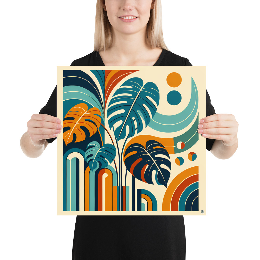 Abstract Monstera Leaves with Geometric Arches