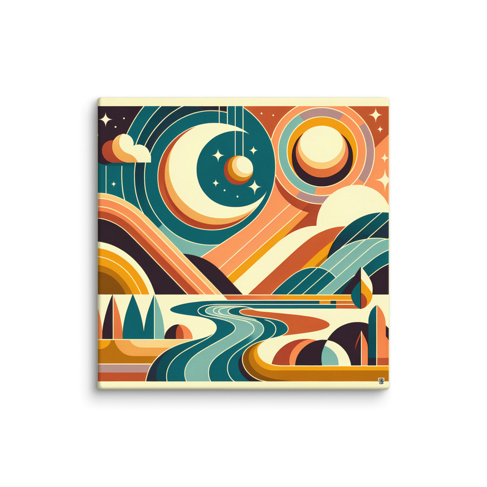 Retro Moon and Sun Abstract Landscape — Canvas Print