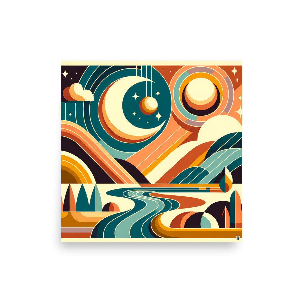 Retro Moon and Sun Abstract Landscape — Art Print
