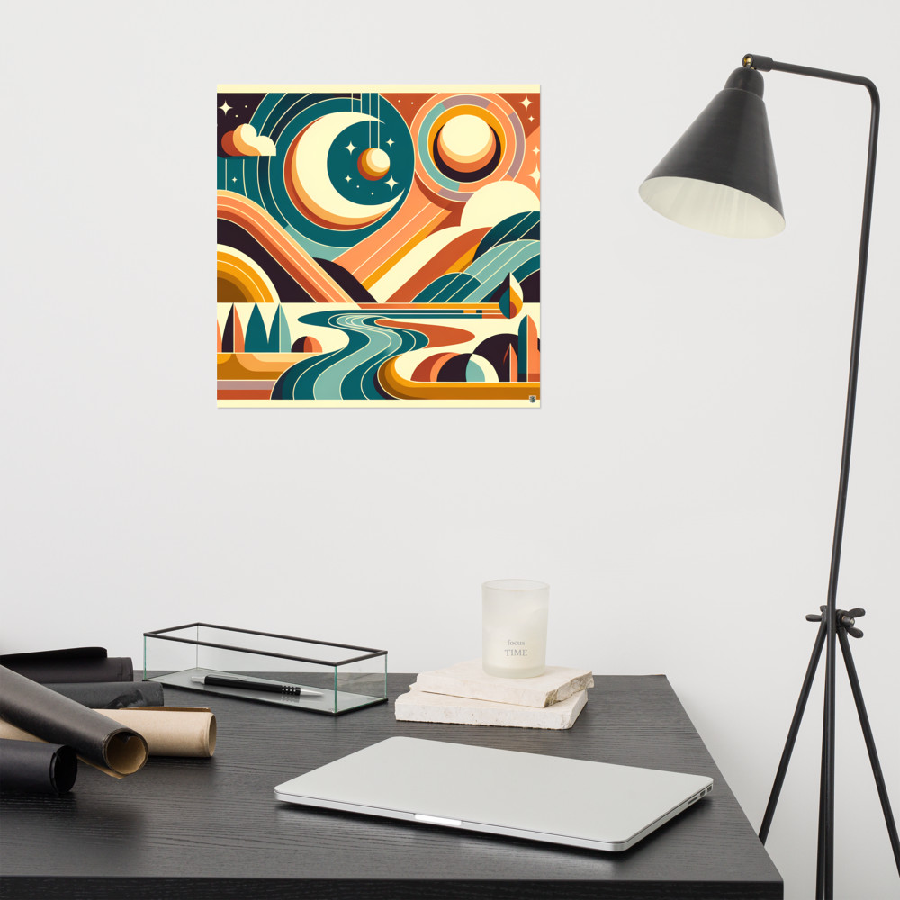 Retro Moon and Sun Abstract Landscape