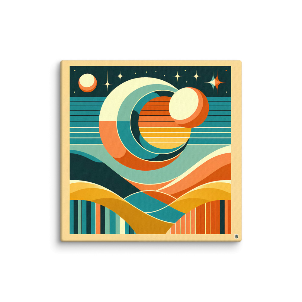 Geometric Sun and Moon Over Abstract Desert — Canvas Print