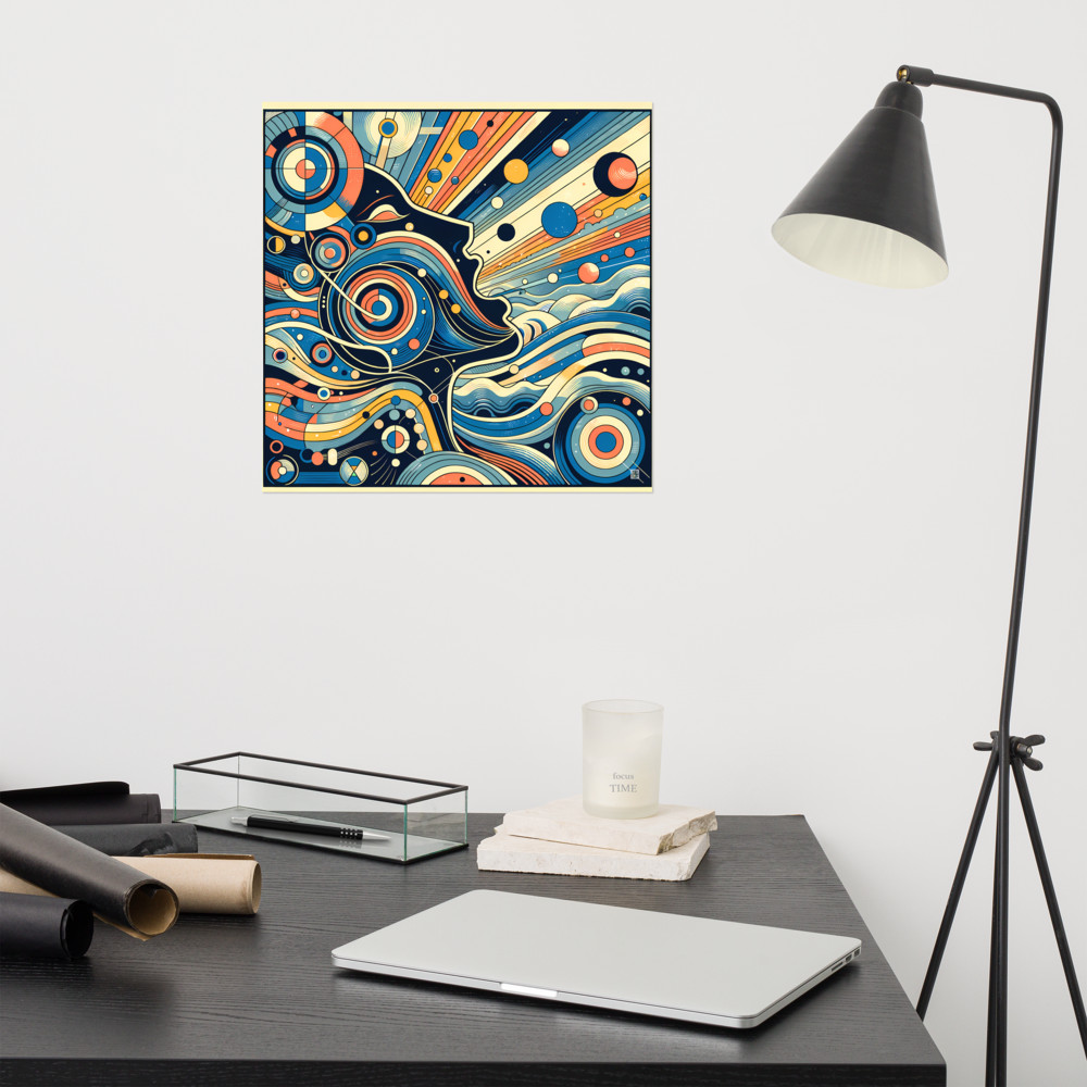 Retro Cosmic Woman Profile with Geometric Orbs