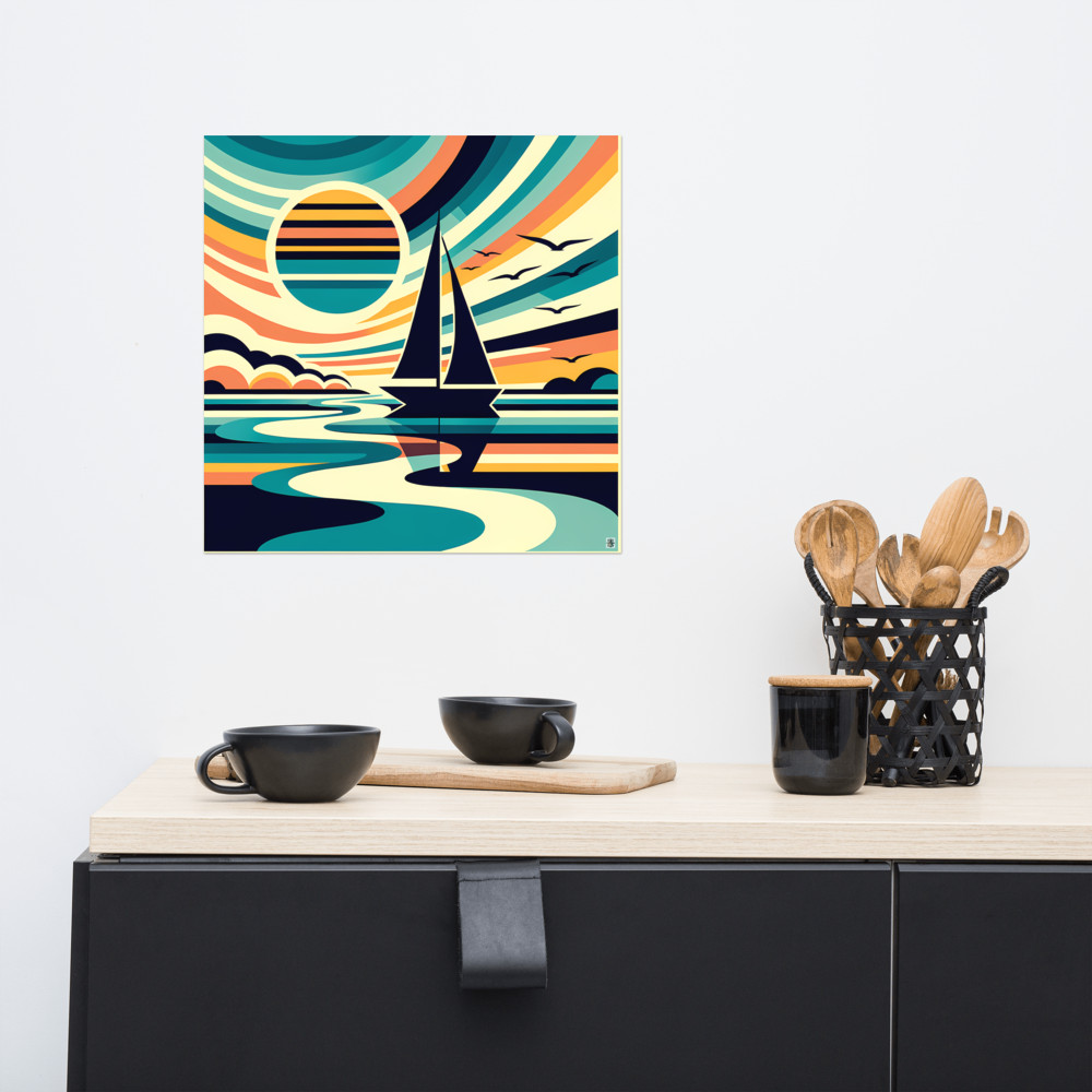 Geometric Sailboat at Sunset — Art Print