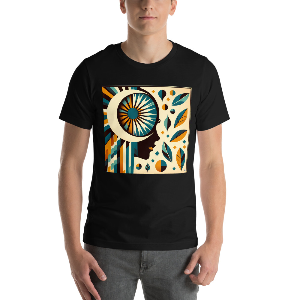 Abstract Face with Sunburst Eye and Leaves