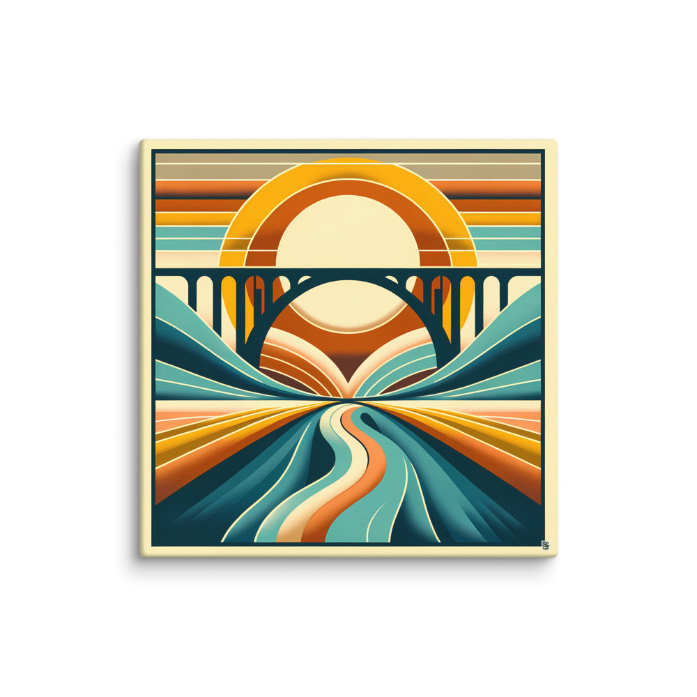 Retro Bridge at Sunrise Landscape — Canvas Print