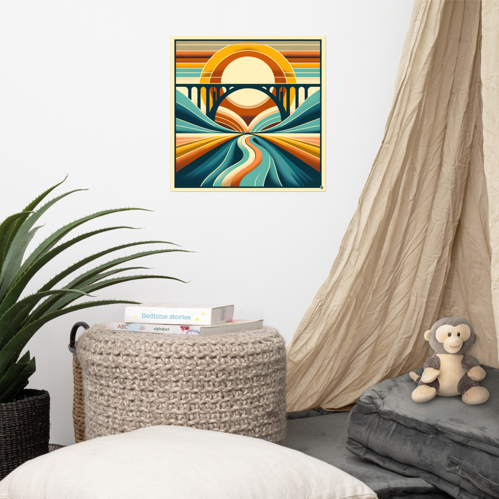 Retro Bridge at Sunrise Landscape