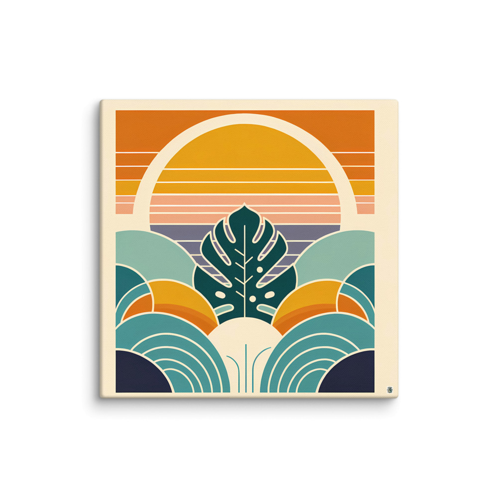 Geometric Monstera Sunset — Canvas Print