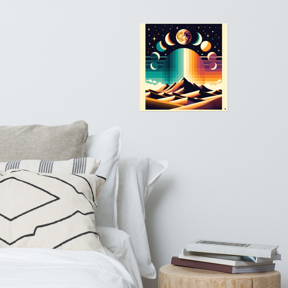 Geometric Moon Phases Over Desert Mountains