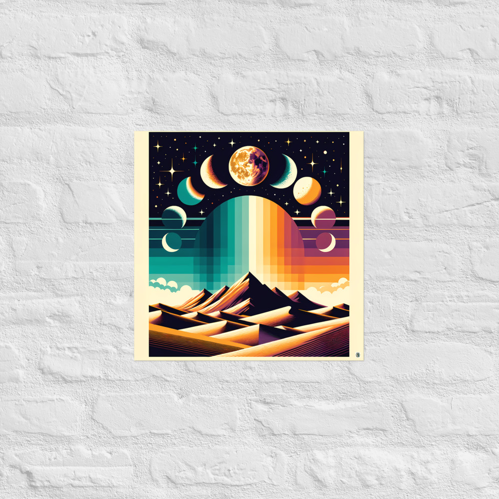Geometric Moon Phases Over Desert Mountains