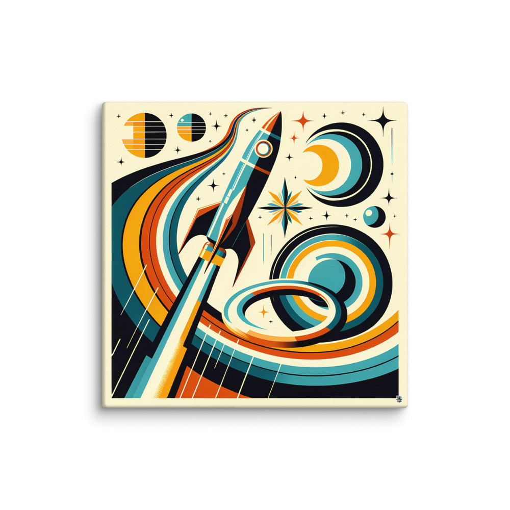 Bold Sticker Rocket with Planets and Cosmic Swirls