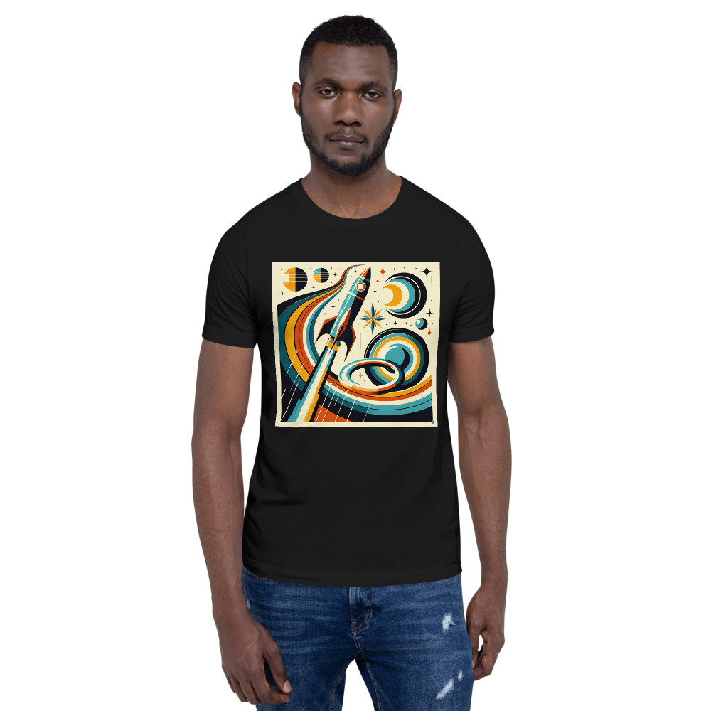 Bold Sticker Rocket with Planets and Cosmic Swirls