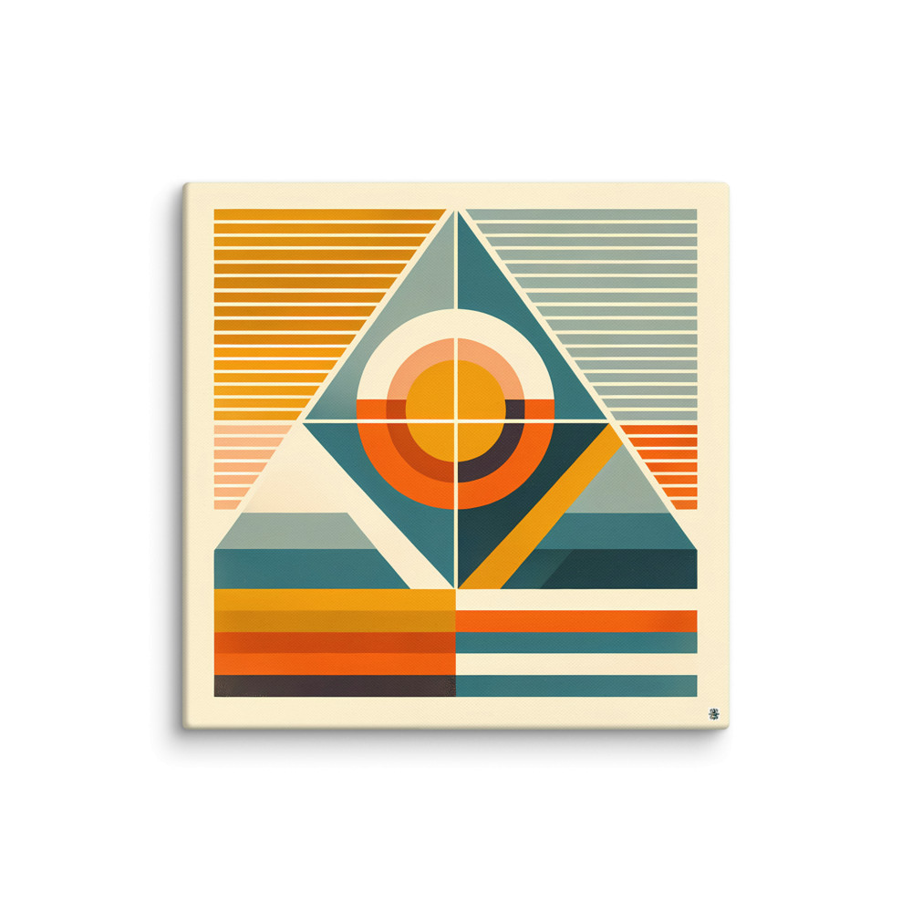 Retro Geometric Sun and Triangle Composition — Canvas Print