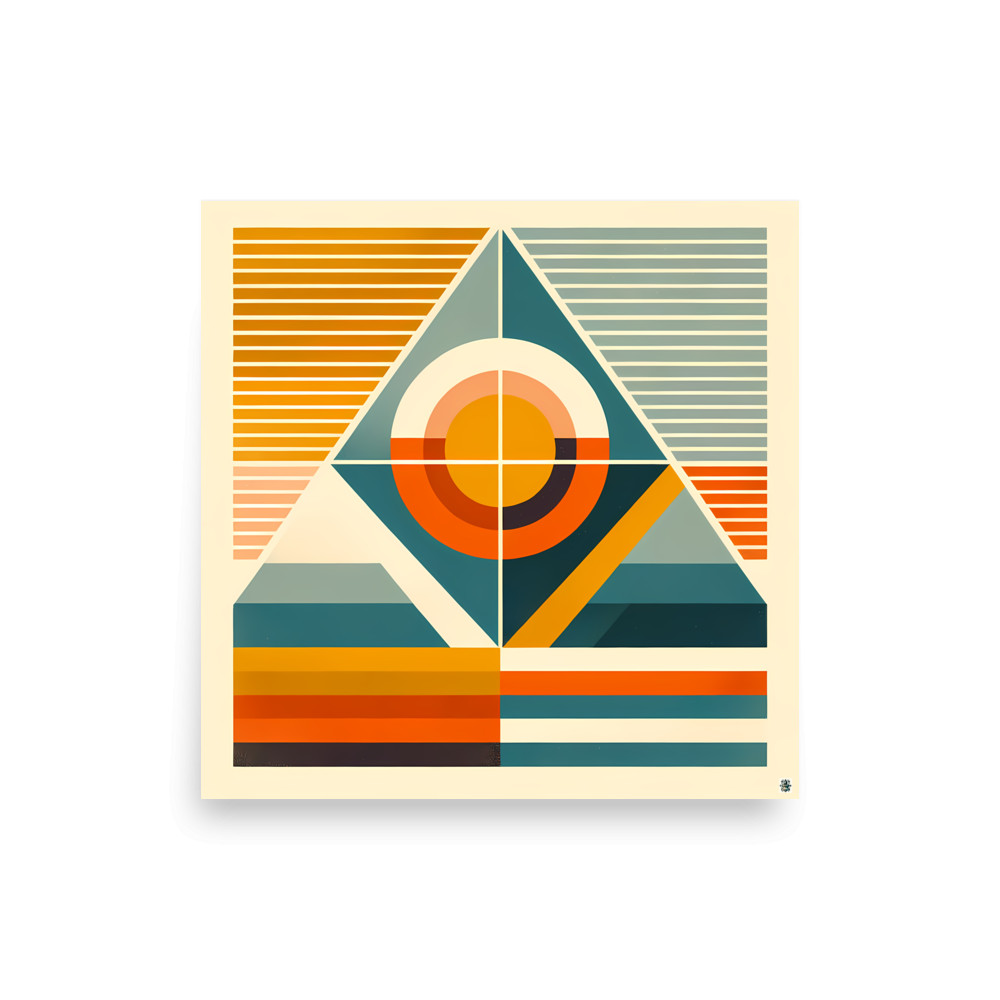 Retro Geometric Sun and Triangle Composition — Art Print