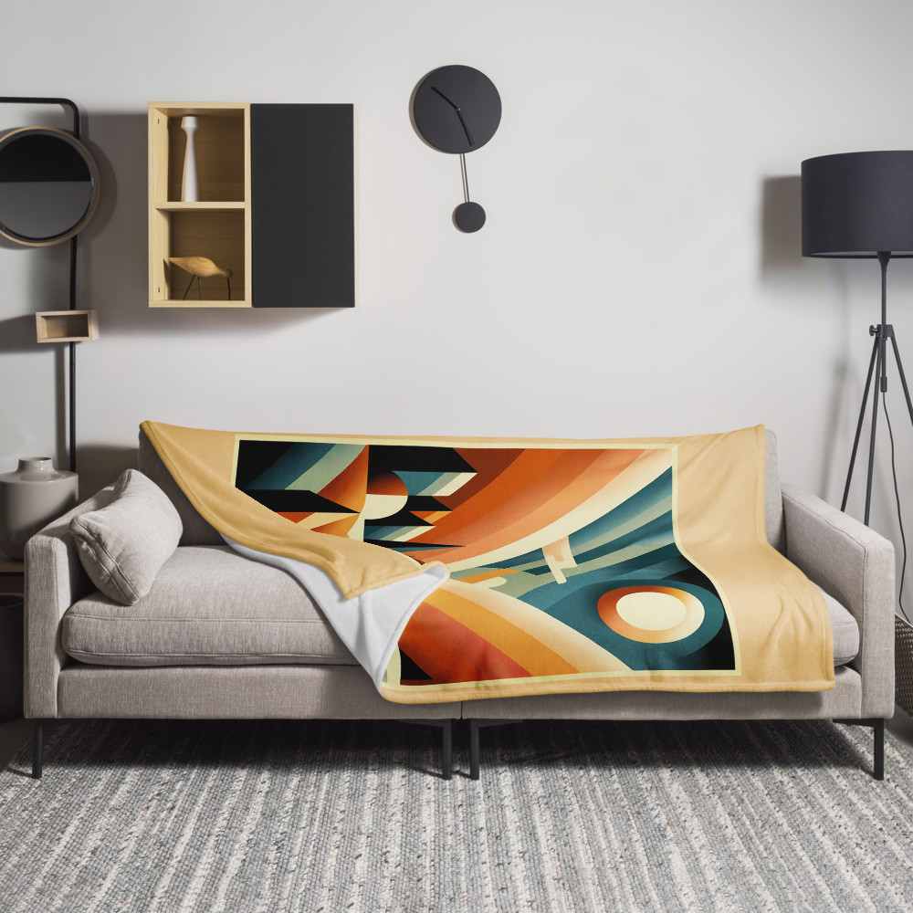 Retro Geometric Sunset Mountain Landscape in Teal