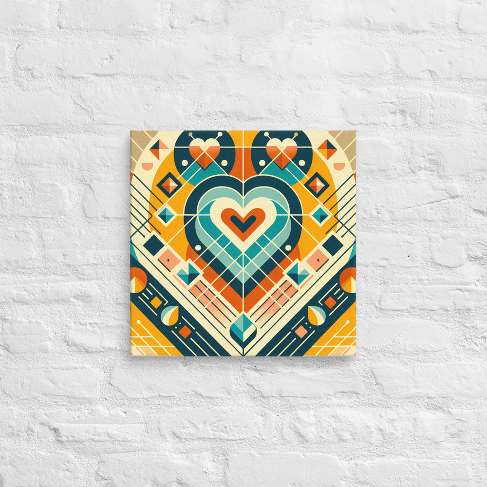 Symmetrical Geometric Heart in Teal and Amber