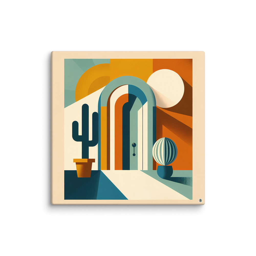Minimal Desert Arch Courtyard with Cactus — Canvas Print