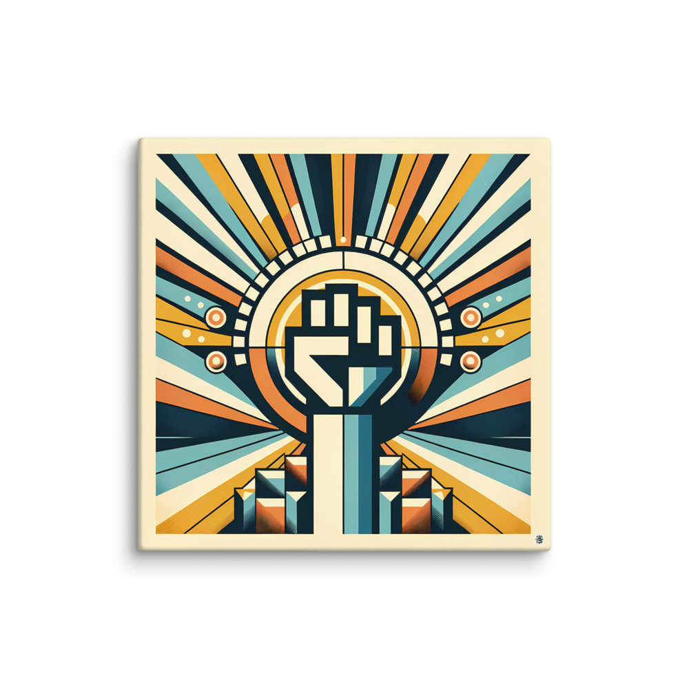 Raised Fist with Retro Geometric Sunburst — Canvas Print