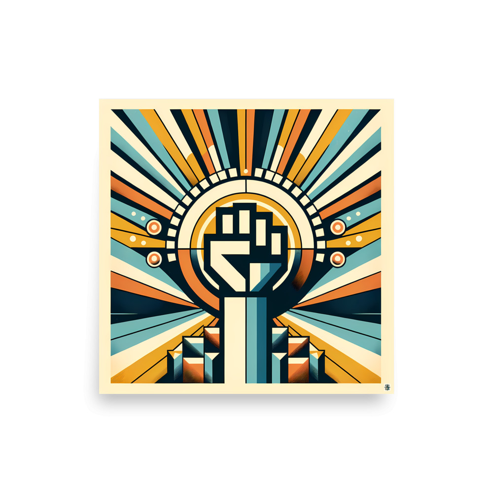 Raised Fist with Retro Geometric Sunburst — Art Print
