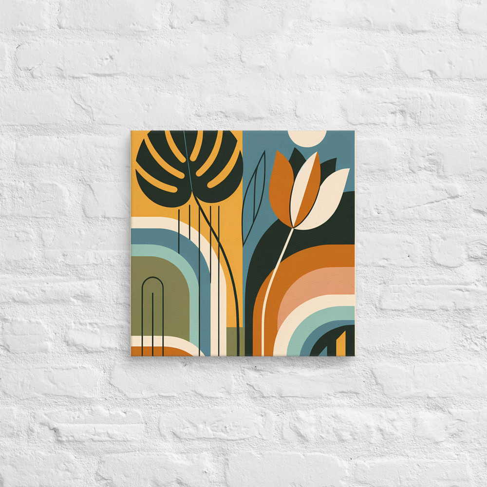 Abstract Botanical Leaves with Arches and Moon