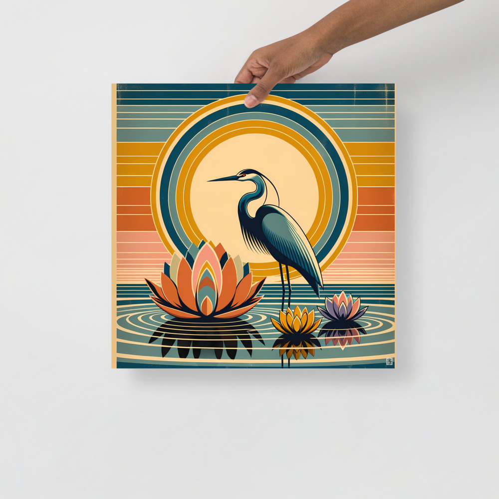 Heron and Lotus Sunset Lagoon