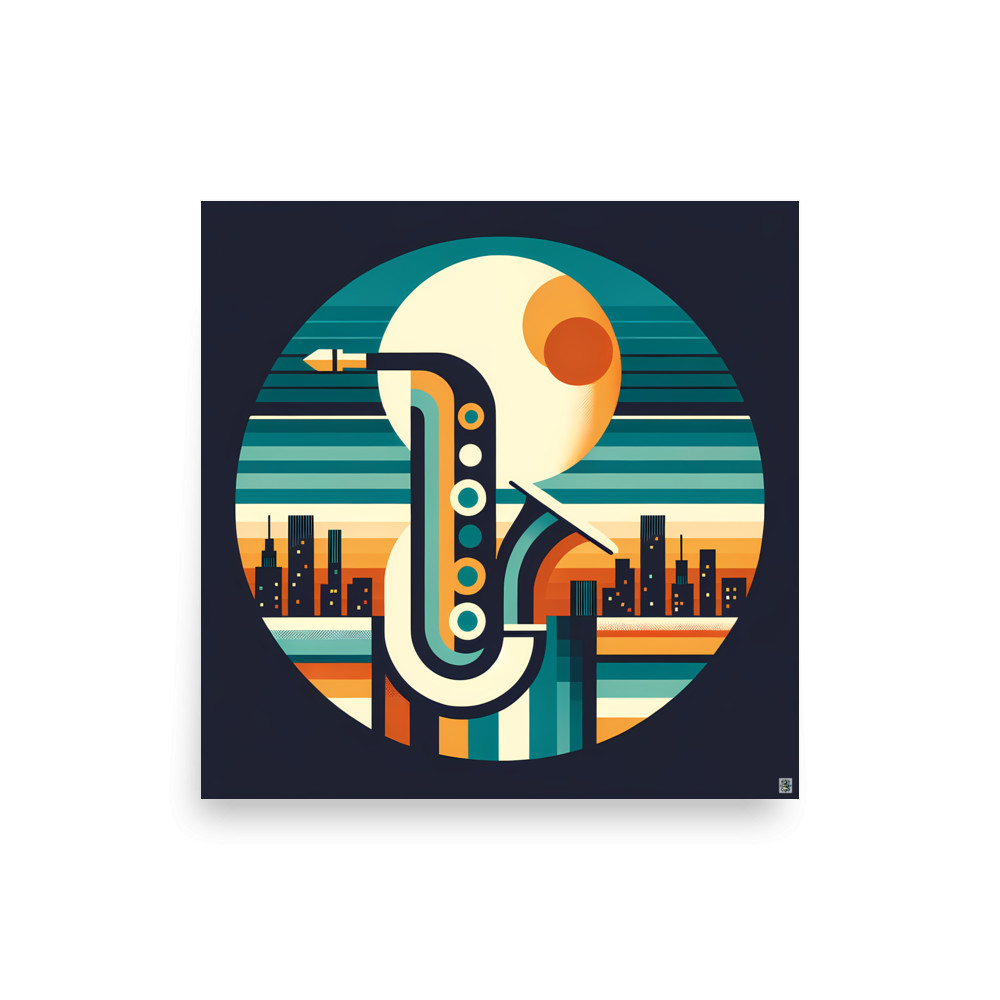 Bauhaus Saxophone Skyline at Sunset — Art Print