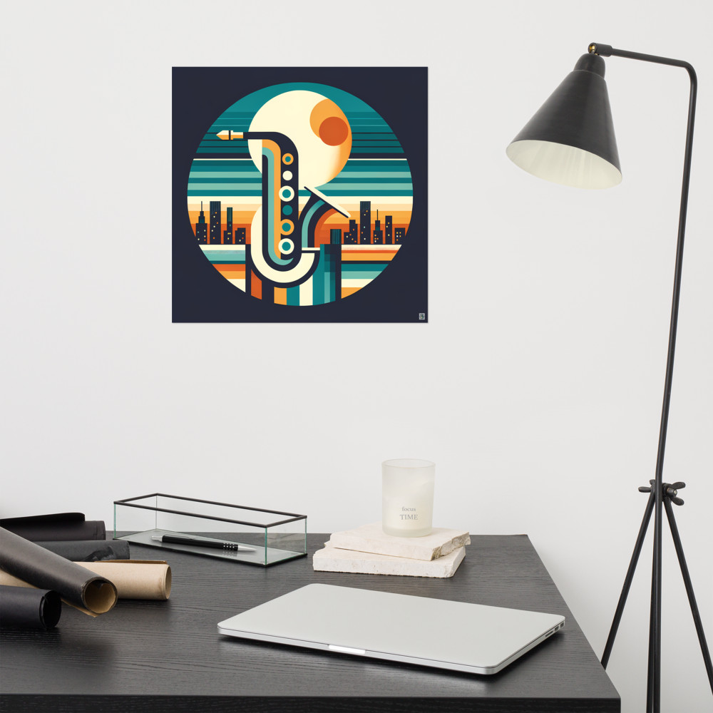 Bauhaus Saxophone Skyline at Sunset