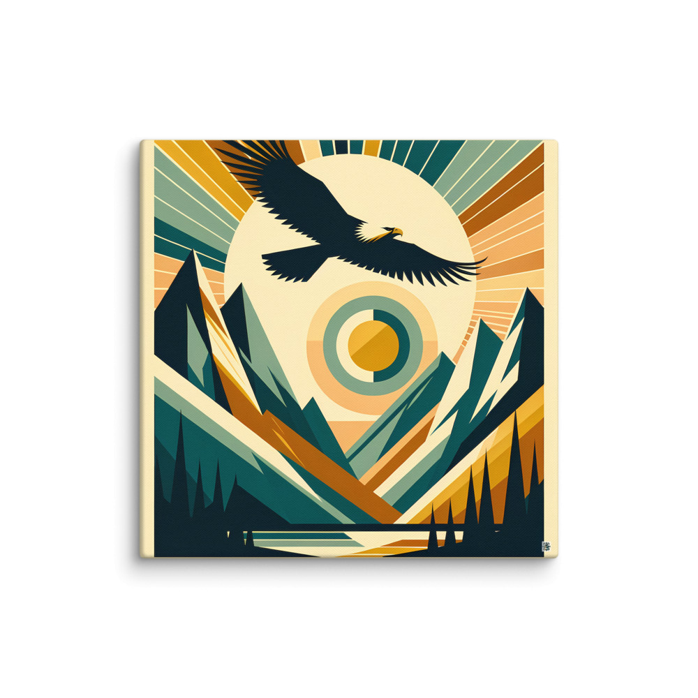 Geometric Eagle Over Mountain Sunrise — Canvas Print
