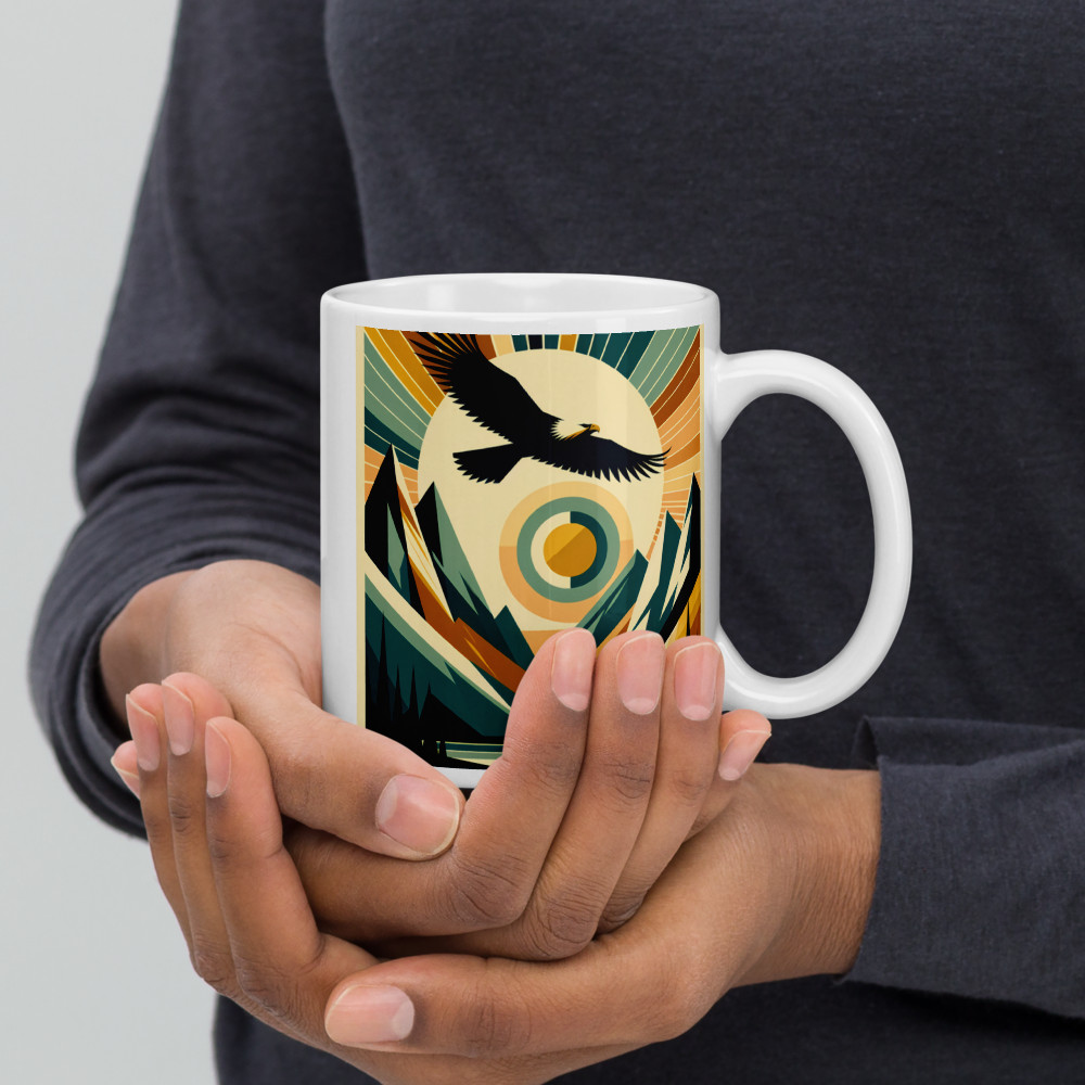 Geometric Eagle Over Mountain Sunrise