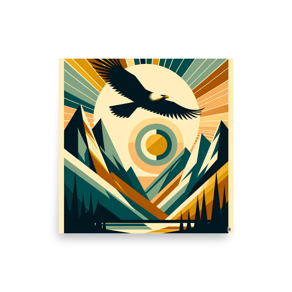 Geometric Eagle Over Mountain Sunrise — Art Print
