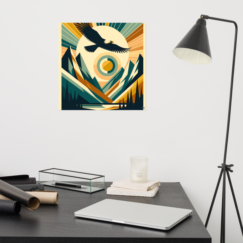 Geometric Eagle Over Mountain Sunrise