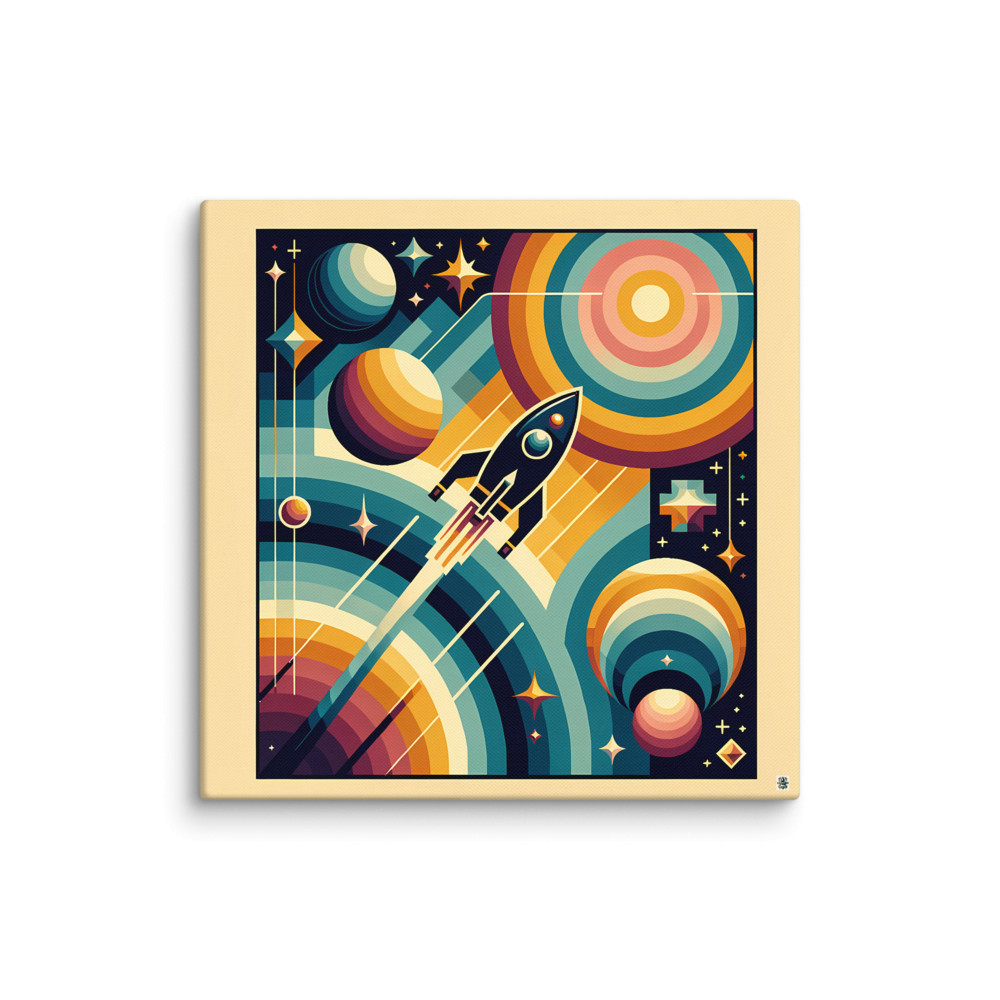 Rocket Launch Through Geometric Gradient Space — Canvas Print