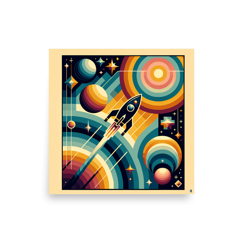 Rocket Launch Through Geometric Gradient Space — Art Print