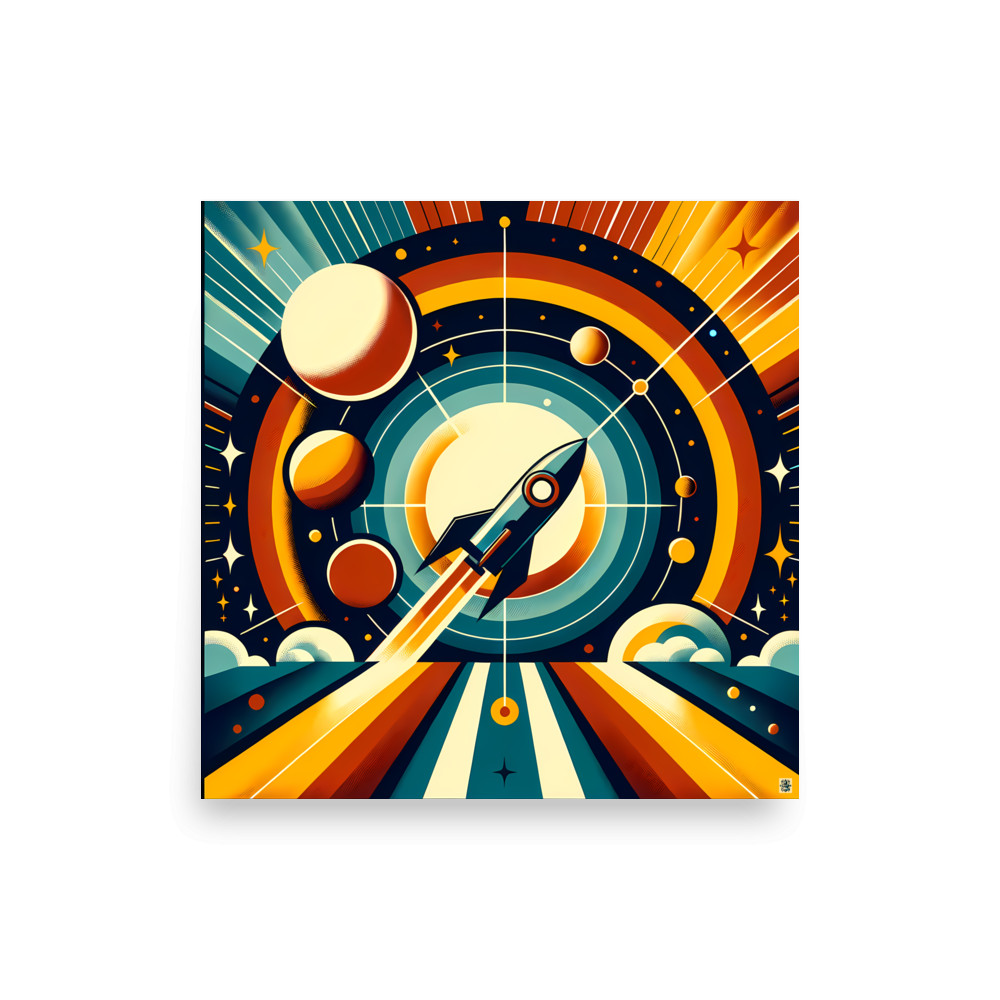 Retro Rocket Launch Through Planetary Orbits — Art Print