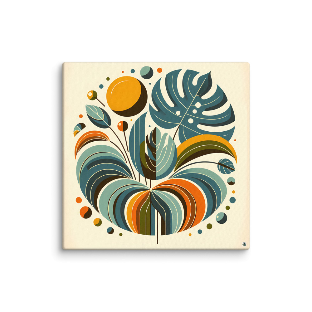 Stylised Botanical Leaves in Teal and Orange — Canvas Print