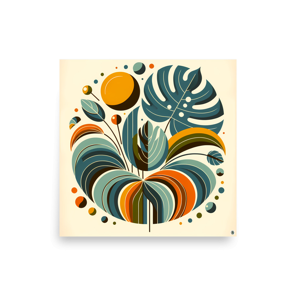 Stylised Botanical Leaves in Teal and Orange — Art Print